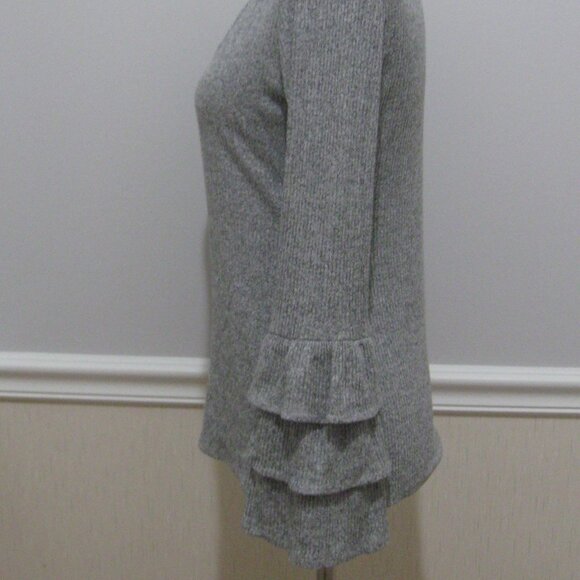 WHBM Ruffled Cuff Long Sleeve Stretch Knit Top sz XS Gray - Picture 4 of 10